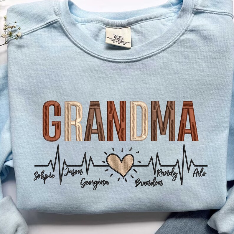 Custom Grandma Sweatshirt With Children Name Embroidered