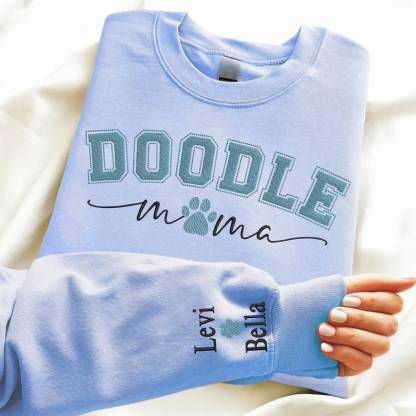 Custom Dog Mom Embroidered Sweatshirt, Personalized Dog Paw With Name On Sleeve