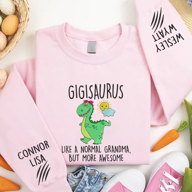 Custom Grandma Dinosaur Gigisaurus Embroidered Sweatshirt