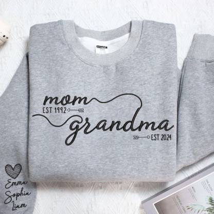 Customized Mom Grandma Embroidered Sweatshirts With Grandson's Names On The Sleeves
