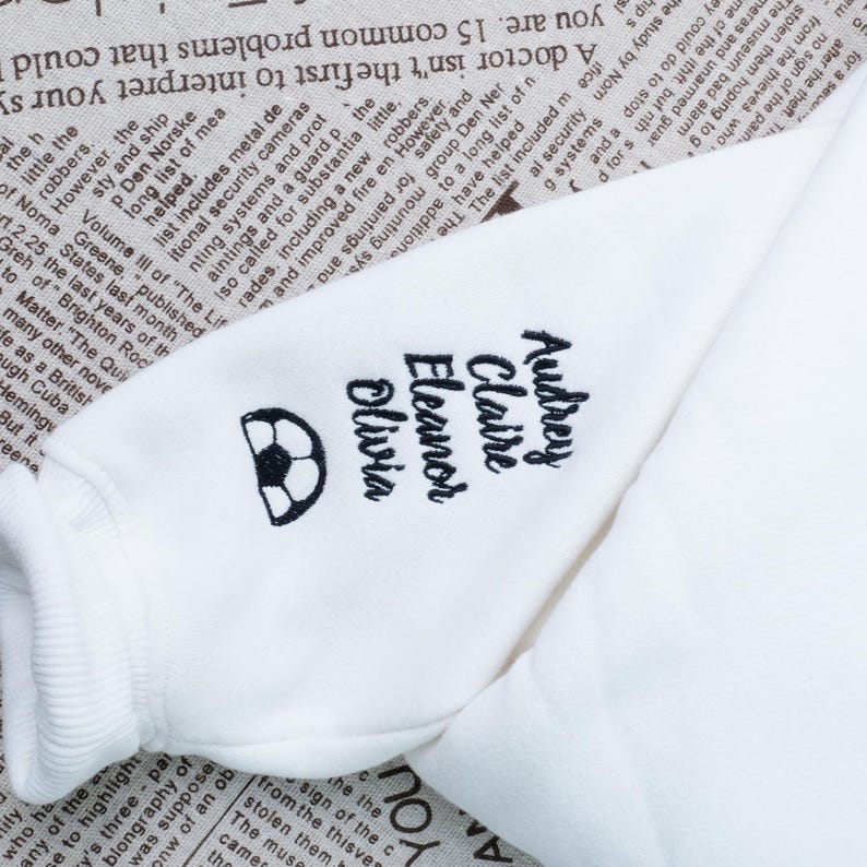 Custom Embroidered Soccer Mom Crewneck With Name On A Sleeve Sweatshirt