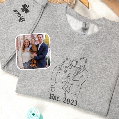 Custom Family Portrait Embroidered Outline Photo Sweatshirt