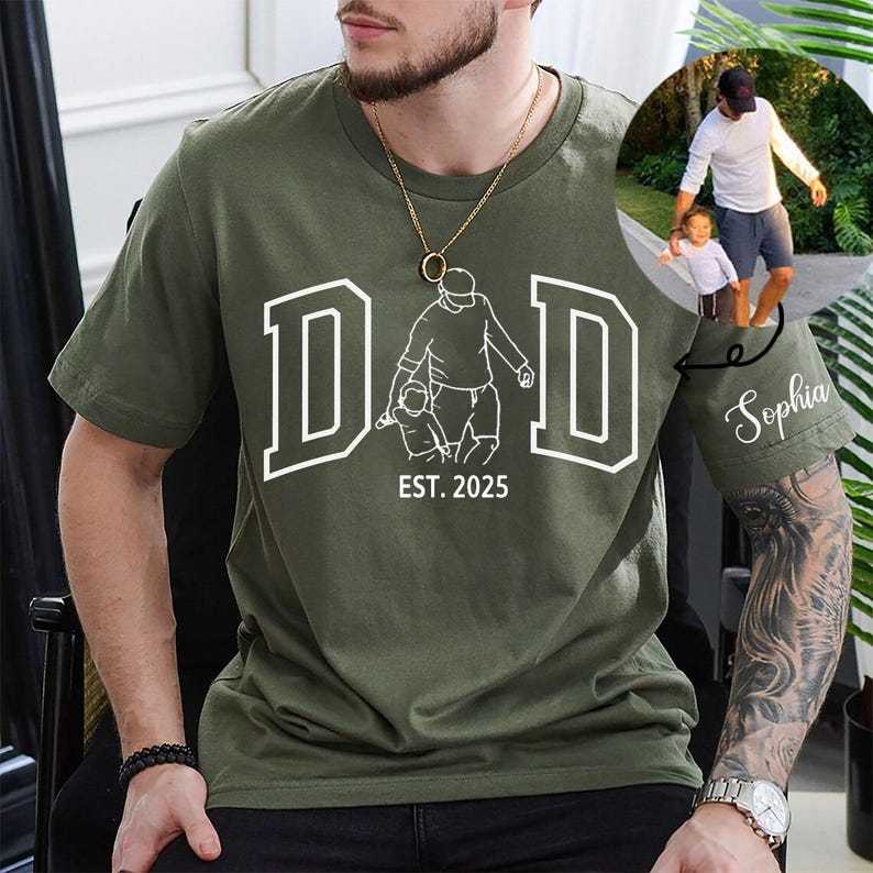 Personalized Dad Outline Photo Tshirt Father's Day Gift 2025