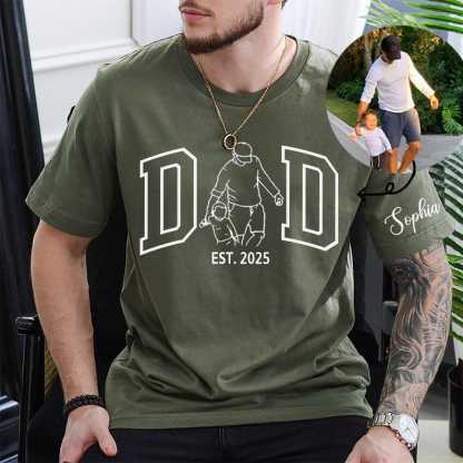 Personalized Dad Outline Photo Tshirt Father's Day Gift 2025
