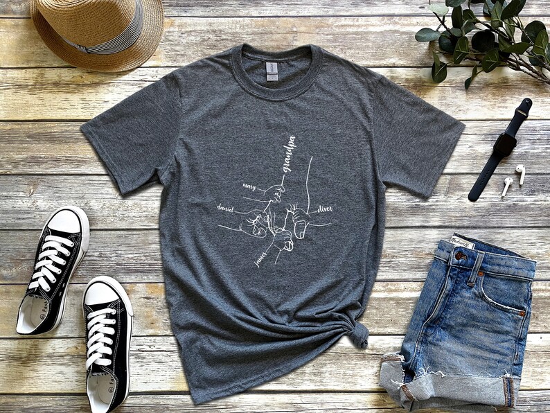 Customized Dad Hand In Hand Shirt With Child's Name Printed On It, Father's Day Gift For Dad