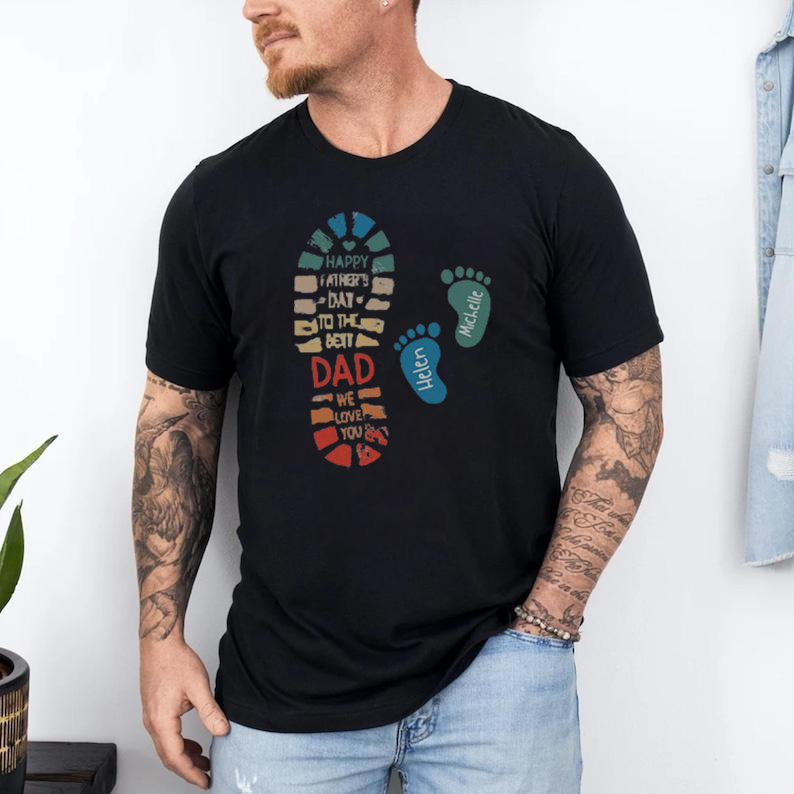 Personalized Dad Footprint Name Shirt, Best Gift For Father's Day