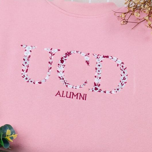 Custome Flower Text University Or Sorority Embroidered College Crewneck, Embroidery High School Sweater