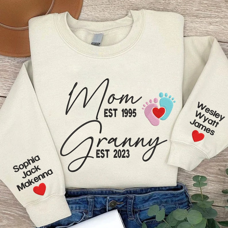 Personalized Mom Granny Years Embroidered Sweatshirt