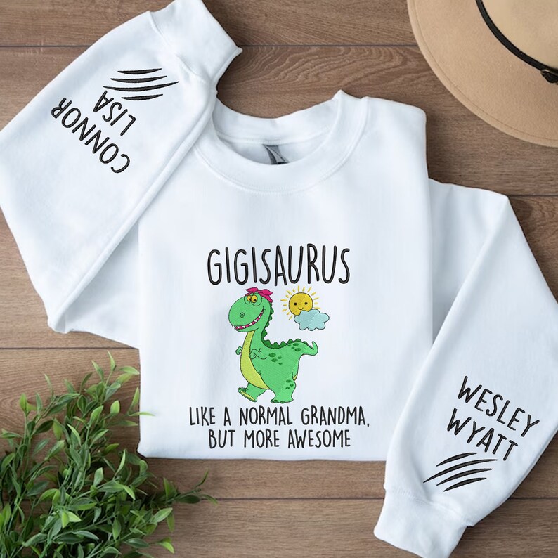Custom Grandma Dinosaur Gigisaurus Embroidered Sweatshirt