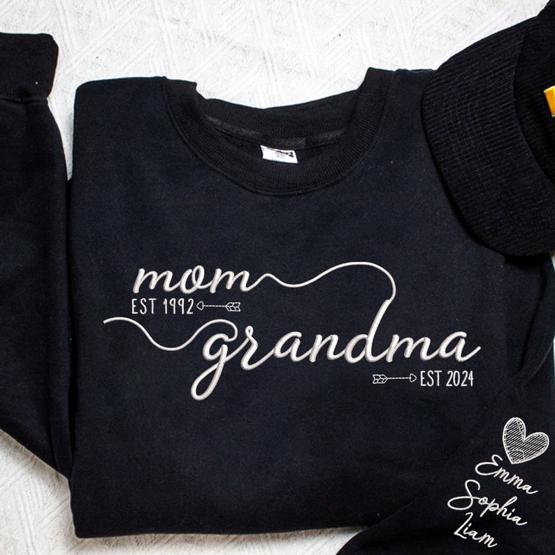 Customized Mom Grandma Embroidered Sweatshirts With Grandson's Names On The Sleeves