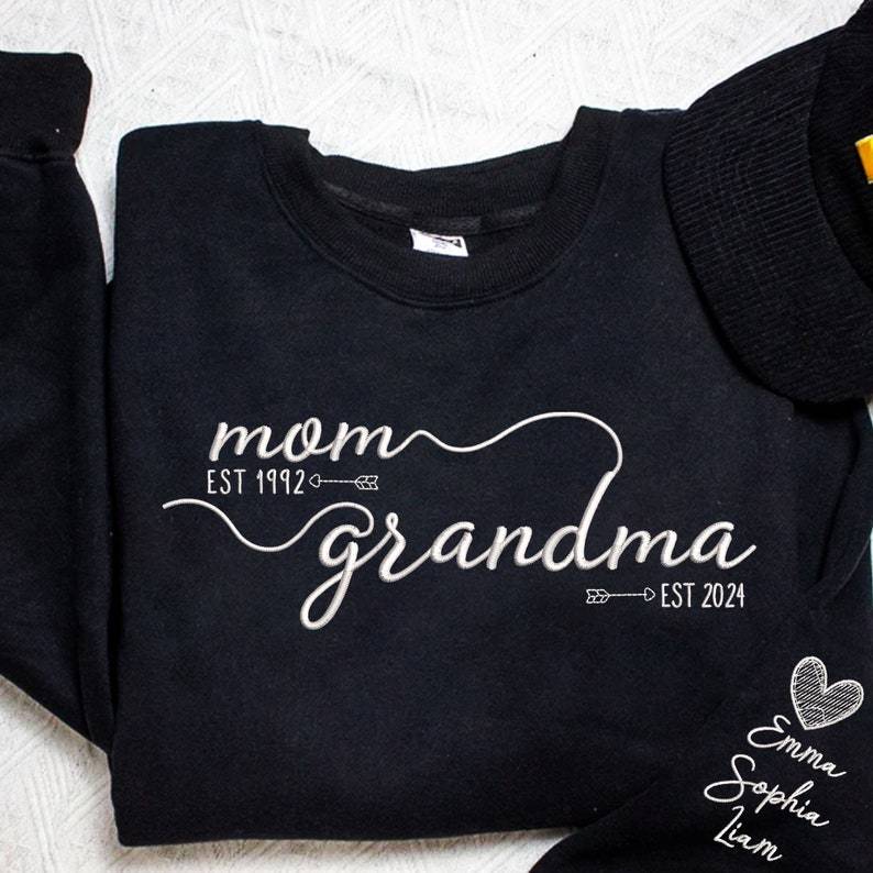 Customized Mom Grandma Embroidered Sweatshirts With Grandson's Names On The Sleeves