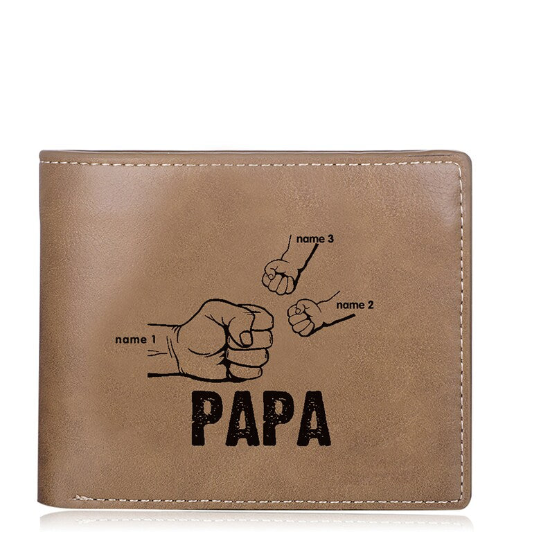 Papa Wallet Fist to Fist - PU Leather Wallet -Dad and Kids Name Wallet