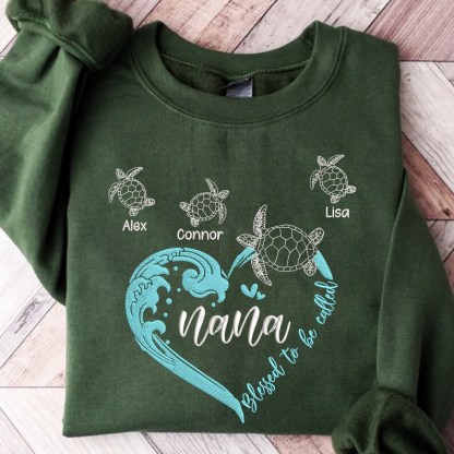 Personalized Grandma Turtle Embroidered Sweatshirt With Turtle Grandkids