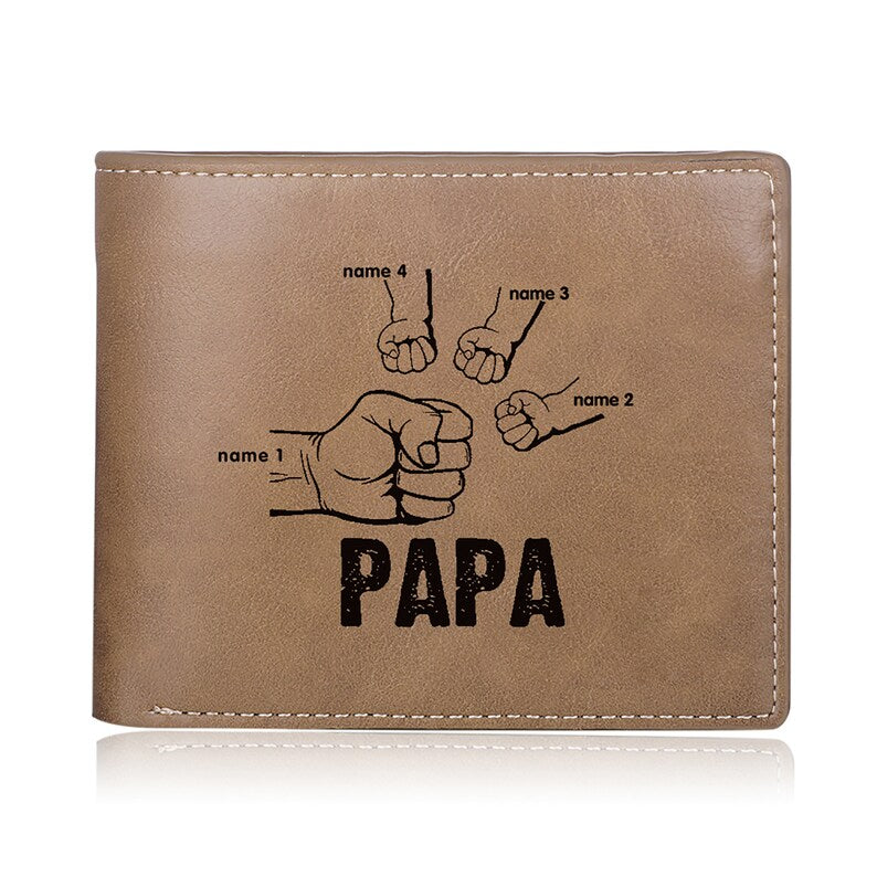 Papa Wallet Fist to Fist - PU Leather Wallet -Dad and Kids Name Wallet