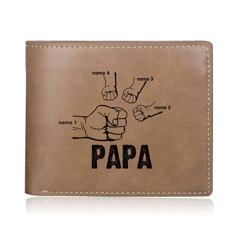 Papa Wallet Fist to Fist - PU Leather Wallet -Dad and Kids Name Wallet