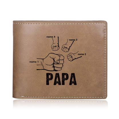 Papa Wallet Fist to Fist - PU Leather Wallet -Dad and Kids Name Wallet