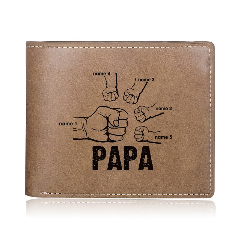 Papa Wallet Fist to Fist - PU Leather Wallet -Dad and Kids Name Wallet