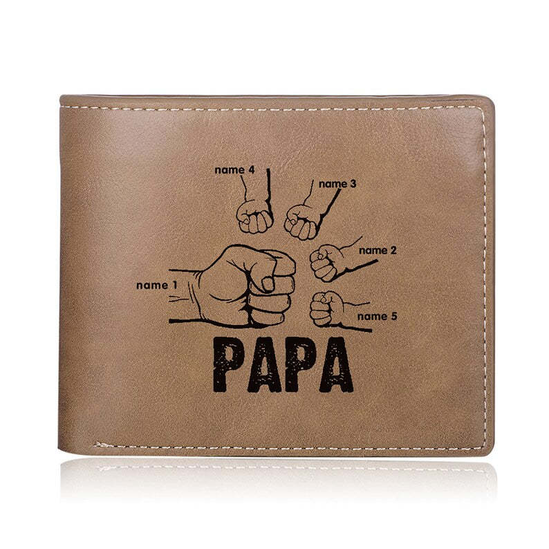 Papa Wallet Fist to Fist - PU Leather Wallet -Dad and Kids Name Wallet