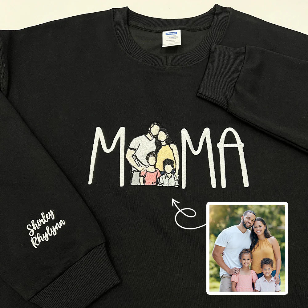 Custom Mama in Family Portrait Photo Full Embroidered Sweatshirt