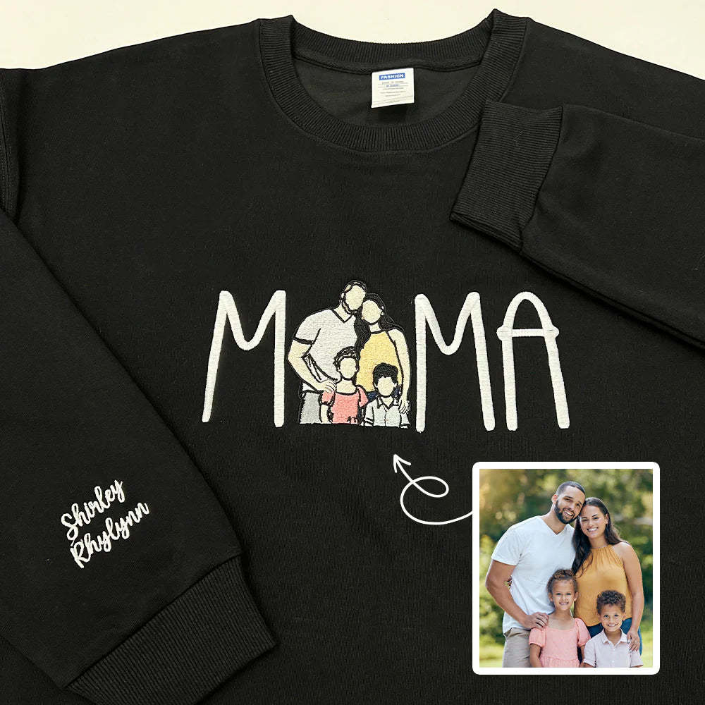 Custom Mama in Family Portrait Photo Full Embroidered Sweatshirt