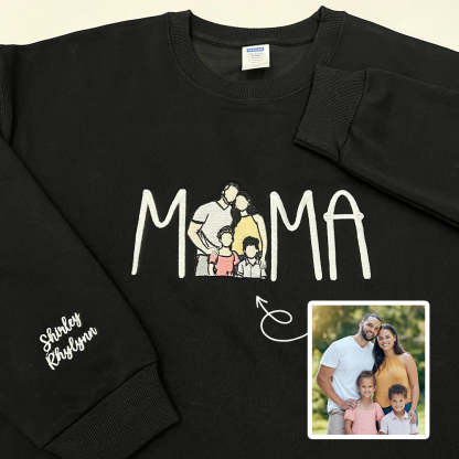 Custom Mama in Family Portrait Photo Full Embroidered Sweatshirt