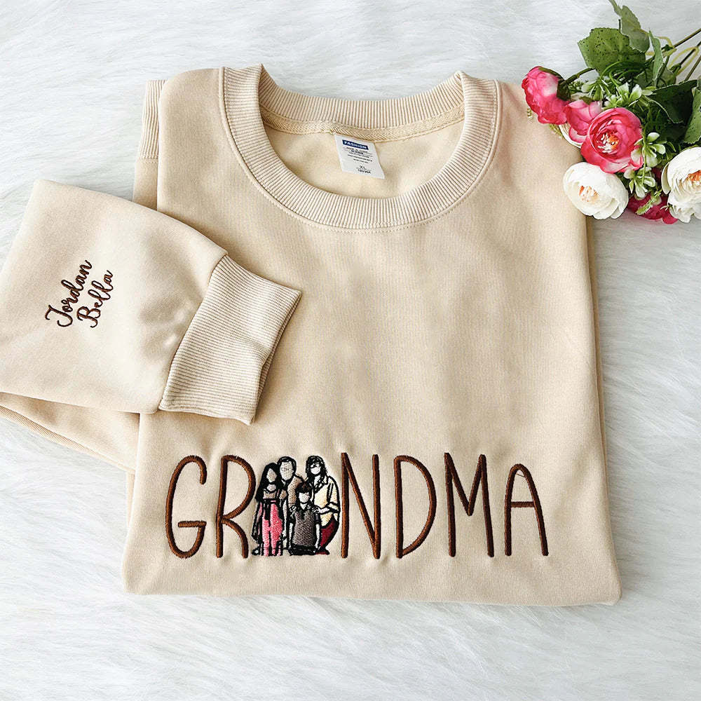 Custom Mama in Family Portrait Photo Full Embroidered Sweatshirt