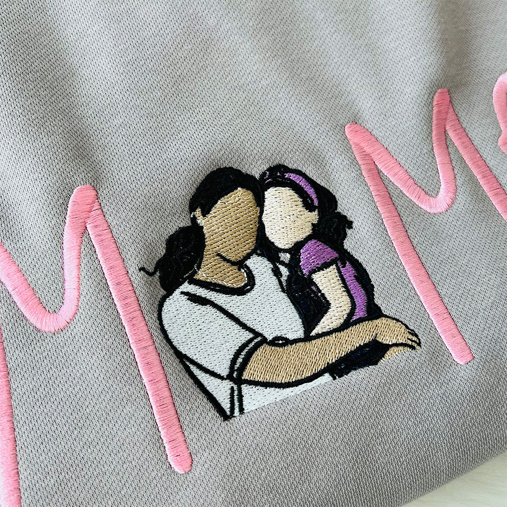 Custom Mama in Family Portrait Photo Full Embroidered Sweatshirt