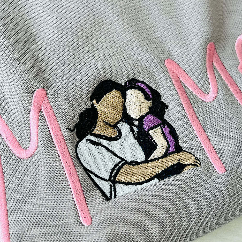 Custom Mama in Family Portrait Photo Full Embroidered Sweatshirt