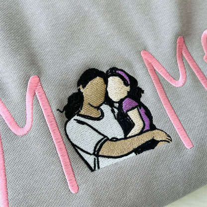 Custom Mama in Family Portrait Photo Full Embroidered Sweatshirt