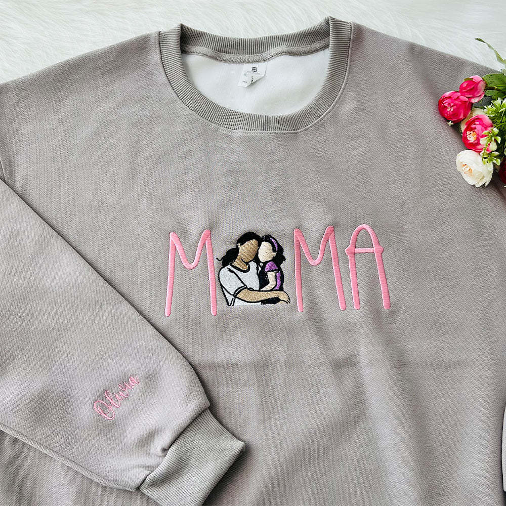 Custom Mama in Family Portrait Photo Full Embroidered Sweatshirt