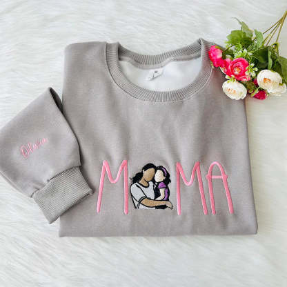 Custom Mama in Family Portrait Photo Full Embroidered Sweatshirt