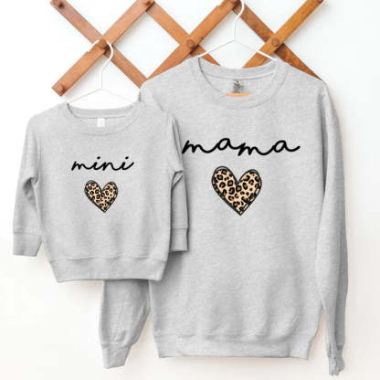 Mama & Mini Leopard Logo Heart Matching Black Sweatshirts