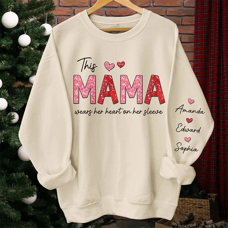 This Abuela Wears Her Heart On Her Sleeve - Family Personalized Unisex Sweatshirt With Design On Sleeve - Gift For Mom, Grandma