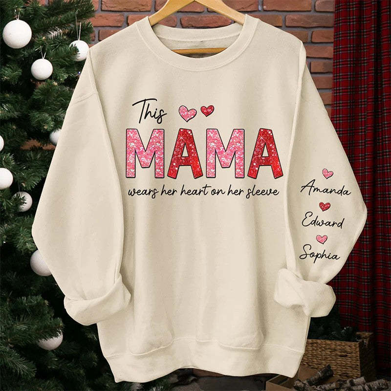 This Abuela Wears Her Heart On Her Sleeve - Family Personalized Unisex Sweatshirt With Design On Sleeve - Gift For Mom, Grandma
