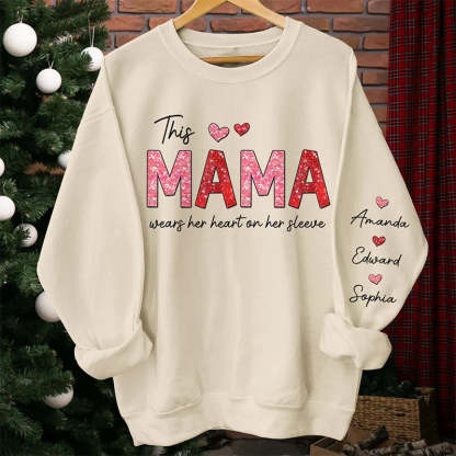 This Abuela Wears Her Heart On Her Sleeve - Family Personalized Unisex Sweatshirt With Design On Sleeve - Gift For Mom, Grandma