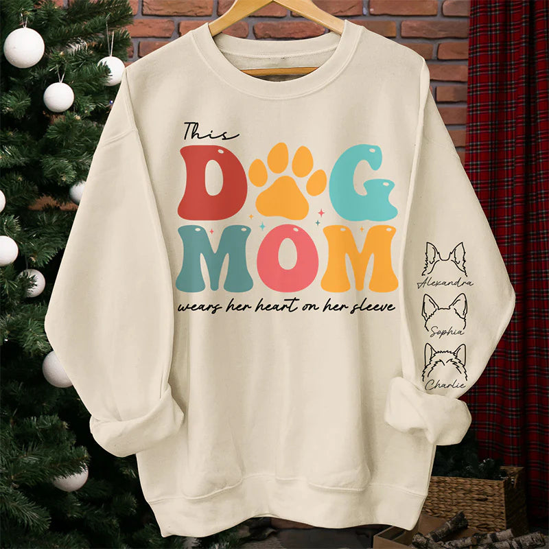 This Fur Mama Wears Her Heart - Dog Personalized Unisex Sweatshirt With Design On Sleeve - Gift For Pet Owners, Pet Lovers