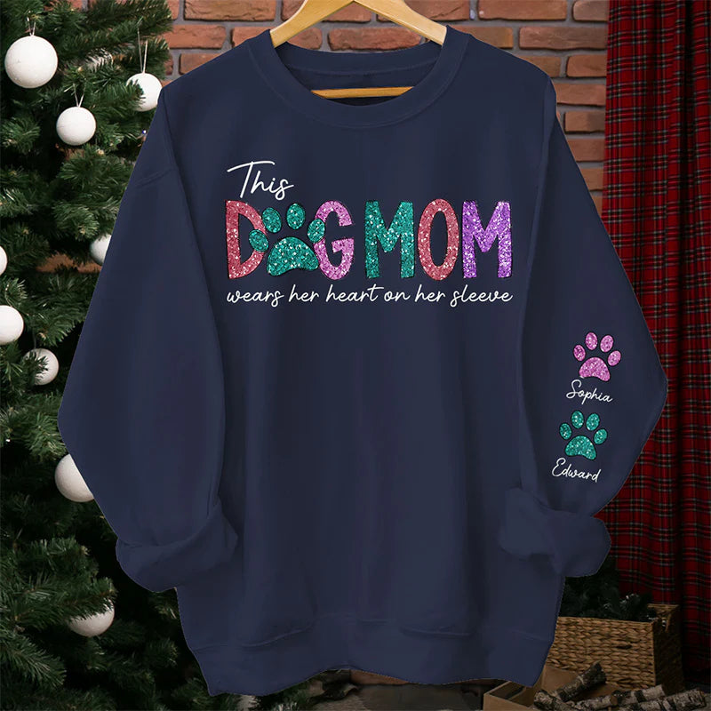 This Fur Mom Wears Her Heart On The Sleeve - Dog & Cat Personalized Sweatshirt With Design On Sleeve - Pet Lovers
