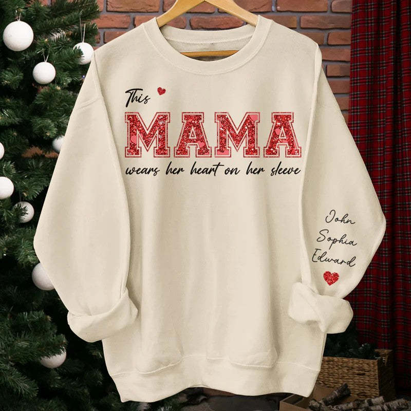 This Gigi Wears Her Heart On Her Sleeve - Family Personalized Unisex Sweatshirt With Design On Sleeve - Gift For Mom, Grandma