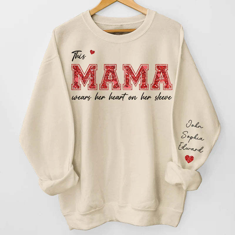 This Gigi Wears Her Heart On Her Sleeve - Family Personalized Unisex Sweatshirt With Design On Sleeve - Gift For Mom, Grandma