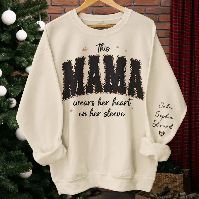 This Grammy Wears Her Heart On Her Sleeve - Family Personalized Unisex Sweatshirt With Design On Sleeve - Gift For Mom, Grandma