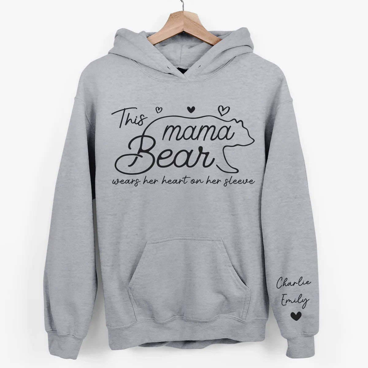This Mama Bear Wears Her Heart On Her Sleeve - Family Personalized Unisex Sweatshirt With Design On Sleeve - Gift For Mom