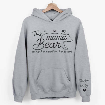 This Mama Bear Wears Her Heart On Her Sleeve - Family Personalized Unisex Sweatshirt With Design On Sleeve - Gift For Mom