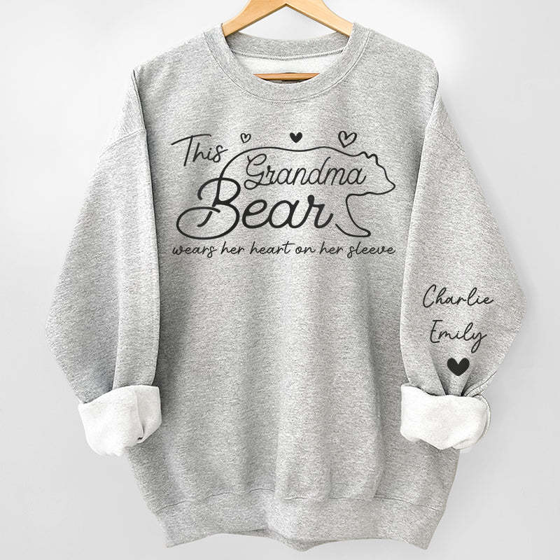 This Mama Bear Wears Her Heart On Her Sleeve - Family Personalized Unisex Sweatshirt With Design On Sleeve - Gift For Mom