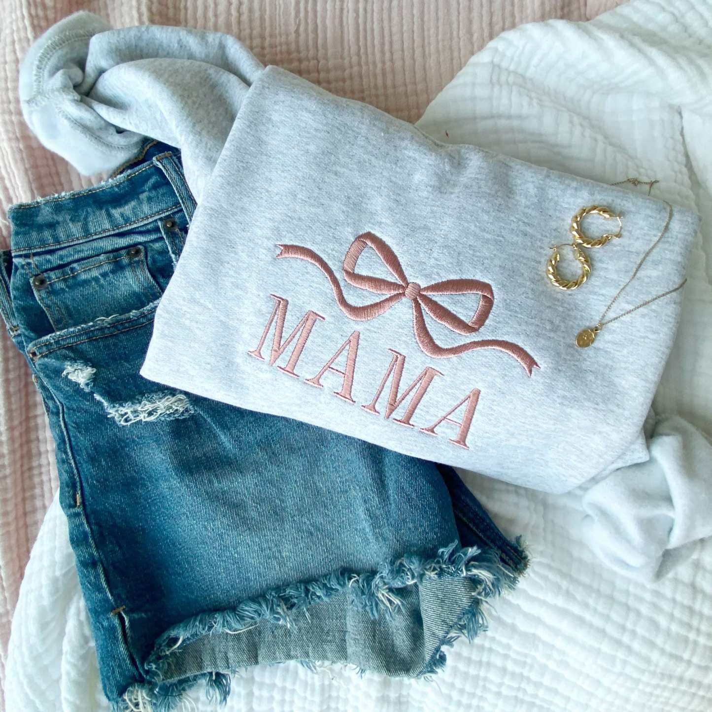Cute and Trendy Mama Bow Embroidered Gemma Crewneck Sweatshirt MAMA Sweatshirt Mother's Day Gift Idea