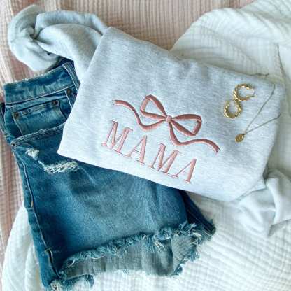 Cute and Trendy Mama Bow Embroidered Gemma Crewneck Sweatshirt MAMA Sweatshirt Mother's Day Gift Idea