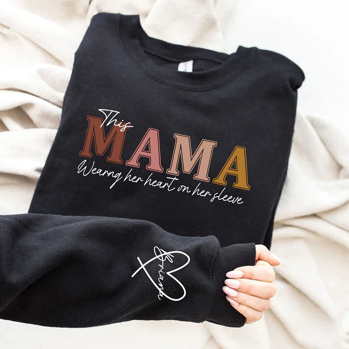 Personalized Wear Heart On Sleeve Mama Sweatshirt with Kid Names on Sleeves-Mother's Day Sale