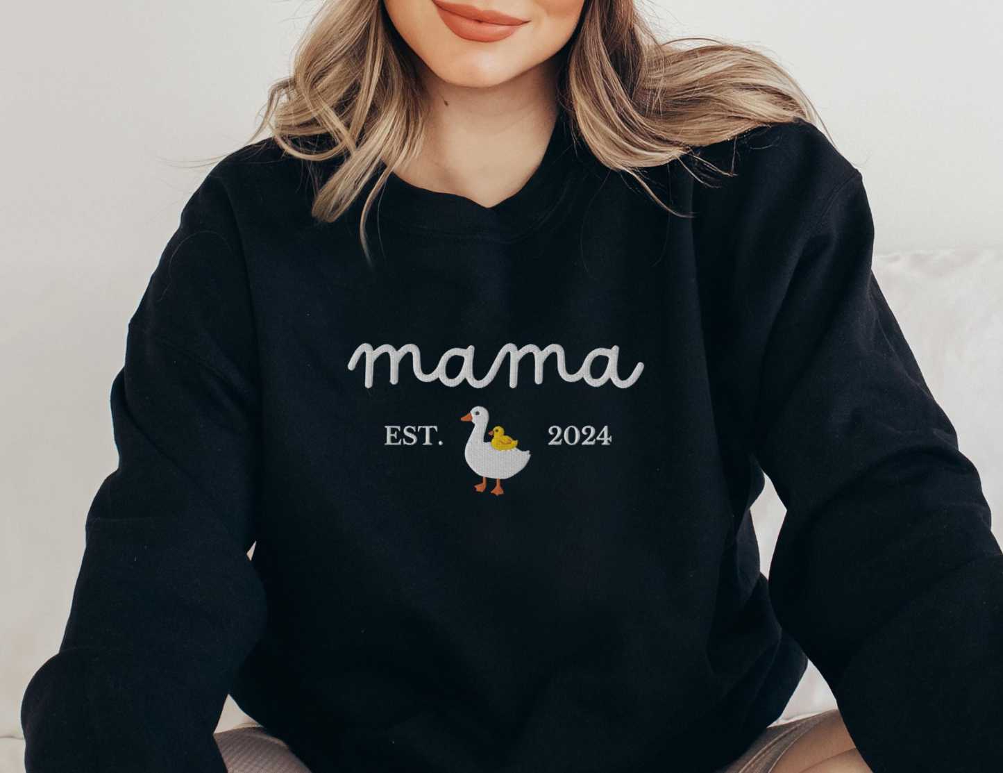 Custom Mama Duck Sweatshirt Mama Est Year Crewneck Mother‘Day