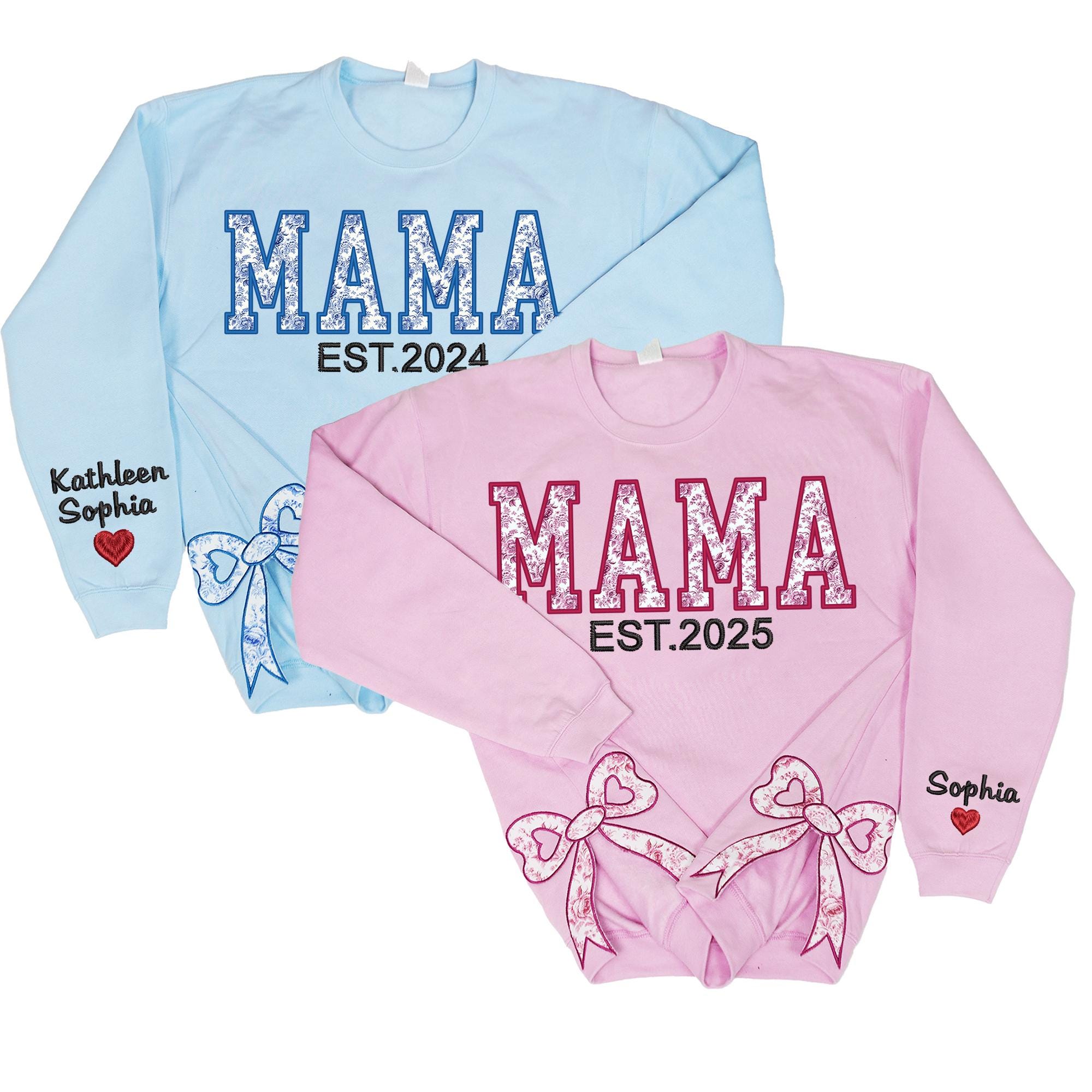 Custom Cute and Trendy Mama Side Bow Embroidered Gemma Crewneck Sweatshirt Mother's Day Gift