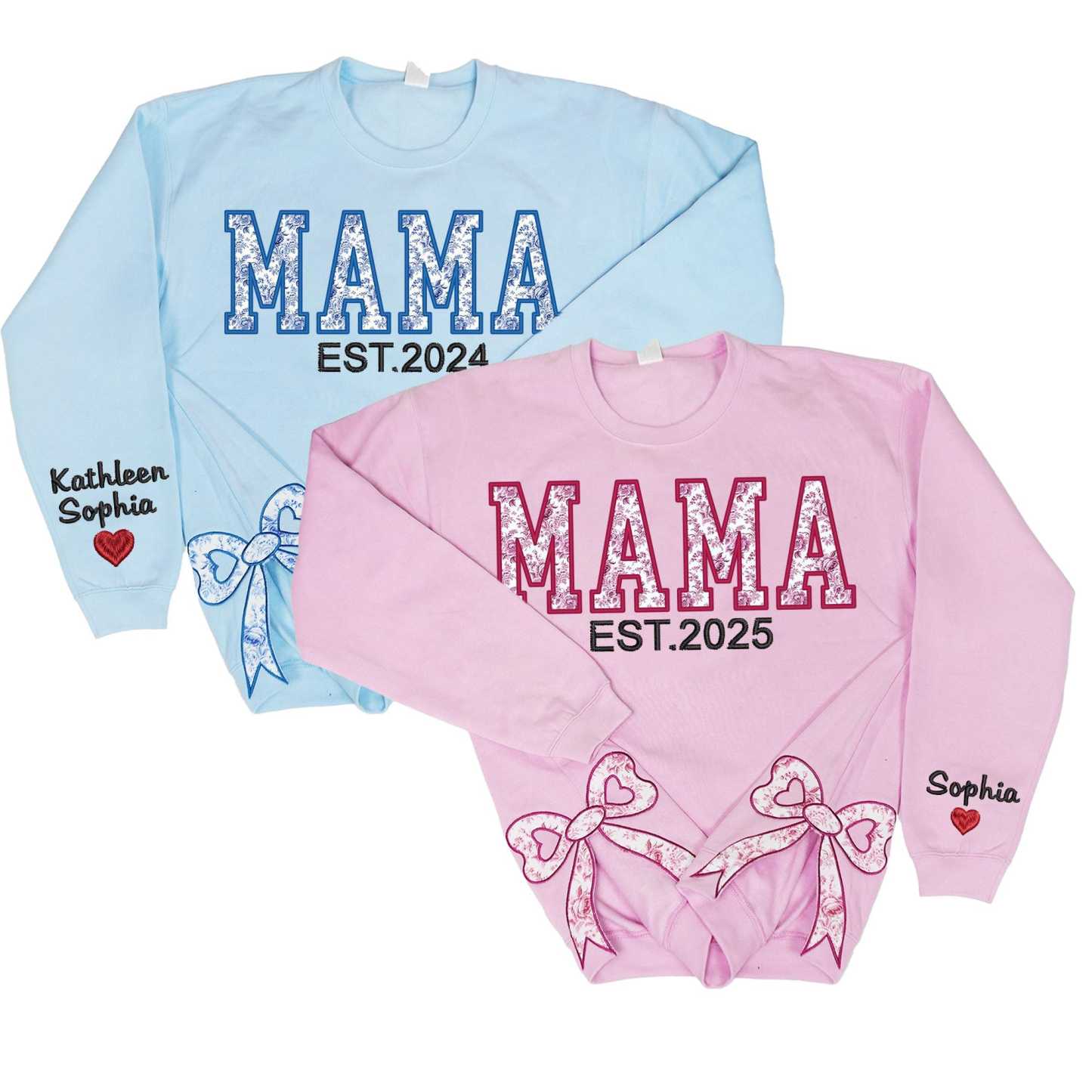 Custom Cute and Trendy Mama Side Bow Embroidered Gemma Crewneck Sweatshirt Mother's Day Gift