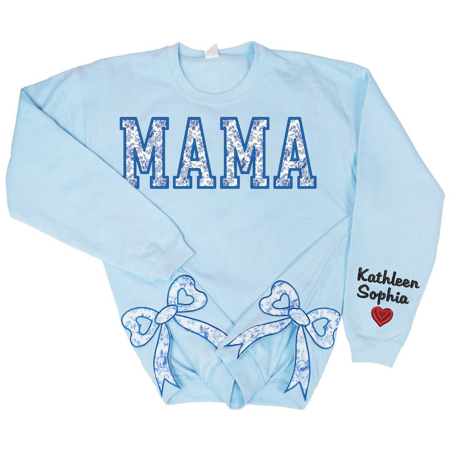 Custom Toile De Jouy Coquette Bow Sweatshirt Trendy Side Slit Bow Sweatshirt Personalized Mama Sweatshirt Mama Gifts